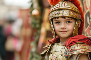 Poster - Joyful Child in Gladiator Costume at Roman Festival  