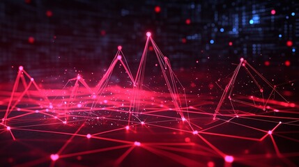 Wall Mural - Abstract data visualization with red lines and glowing nodes on a dark background, representing digital connectivity and analytics.