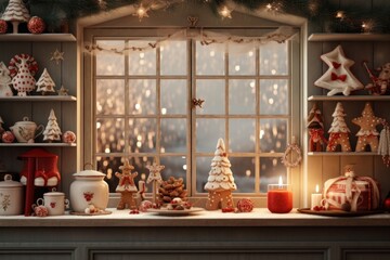 Canvas Print - Kitchen room christmas window architecture.