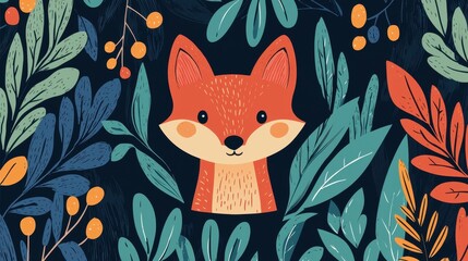 Simple hand-drawn animals and plants, nature-inspired, flat design illustration