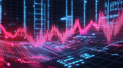 Abstract digital chart with glowing lines representing data trends and analytics.