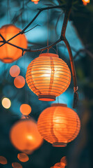 Wall Mural - Twilight Glow from Handcrafted Paper Lanterns in Festive Setting  