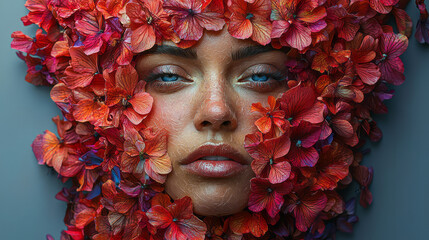 Aufkleber - A portrait made from delicate flower petals,