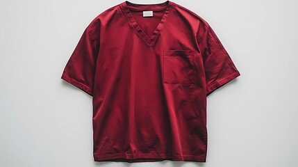 Wall Mural - A cute loose-fit oversized maroon T-shirt with a v neck and subtle detailing on the sleeves, designed for a contemporary casual look, displayed on a white background