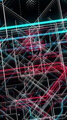 Wall Mural - technological high tech background of a complex tunnel made by colorful narrow lines. animation. flo