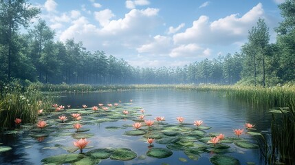 Poster - Tranquil Lake in a Lush Forest - Nature Photography