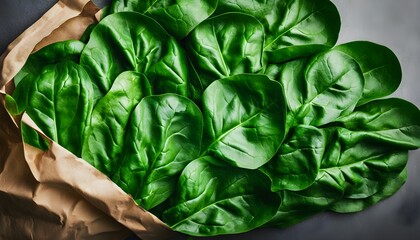 Wall Mural - Fresh Green Leafy Vegetables Packed in a Rustic Brown Paper Bag