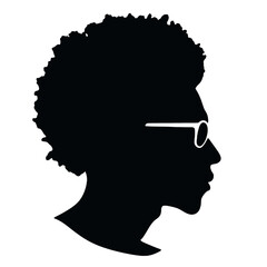 Man with Afro Wearing Eyeglasses Silhouette Transparent Background