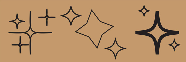 Wall Mural - Hand drawn gold star collection on black background. Vector illustration