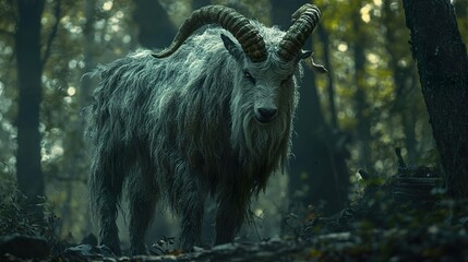 Sticker - Mythical Goat in a Dark Forest: A Surreal Fantasy Creature