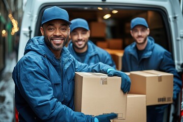 Workers Unloading Boxes from a Van