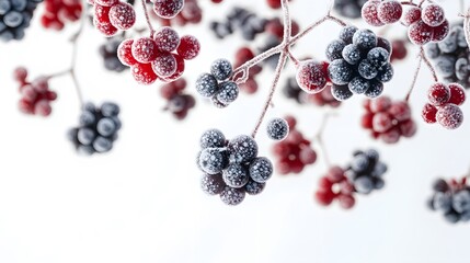 tumbling berries frozen mid-fall with full depth of field on a white background