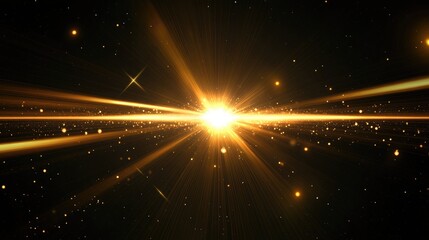 Sticker - A digital burst of glowing yellow light rays on a black background, creating a star-like lens flare effect.