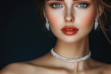 A woman with flawless makeup and jewelry. Perfect for beauty and luxury fashion campaigns.