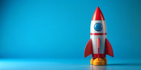 Toy rocket on blue background space exploration concept Creative AI