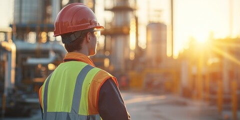 Technician performing a safety inspection, worksite softly blurred, illuminated by natural daylight, focused on ensuring workplace safety