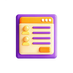 Wall Mural - A 3D rendering of a contact information card featuring profile icons and text fields on a vibrant purple and orange background.