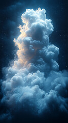 Poster - Large fluffy clouds fill the night sky.