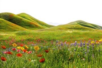 Sticker - Vibrant spring wildflower meadow hills