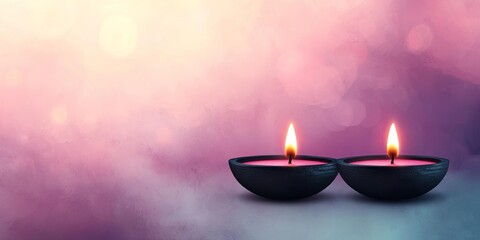 Two lit oil lamps on a soft gradient background, perfect for serene settings.