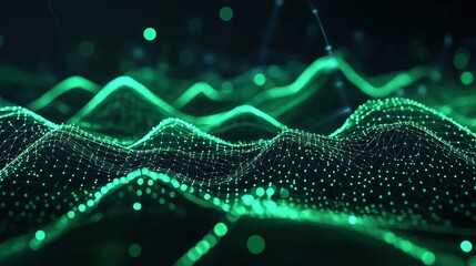 Wall Mural - Abstract digital wave pattern in green representing data and technology.