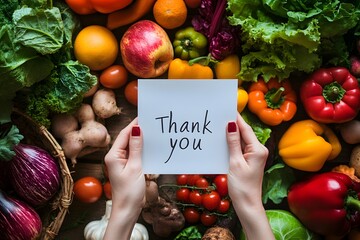 Thank You Note Surrounded by Fresh Produce