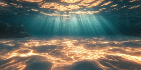 Wall Mural - Beams of Light Shining Underwater in the Ocean