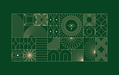 Aufkleber - Vector minimal geometric illustrations set - trendy abstract aesthetic linear compositions, prints, frames and graphic design elements