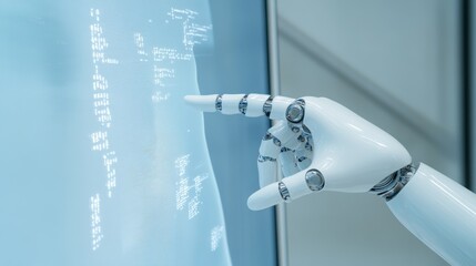 Poster - The human finger delicately touches the metallic finger of a robot. A concept of harmonious collaboration between humans and AI technology.