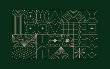 Aufkleber - Vector minimal geometric illustrations set - trendy abstract aesthetic linear compositions, prints, frames and graphic design elements