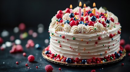 Colorful Birthday Cake with Detailed Piping and Decorations