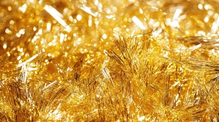 Glittering golden tinsel surface background