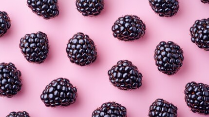 Bird s eye view of blackberries on a pink backdrop