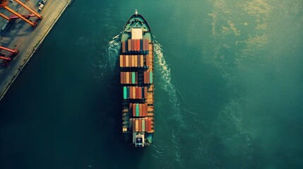 Wall Mural - Aerial View of Busy Container Ship Docking at Thriving Port Logistics Hub