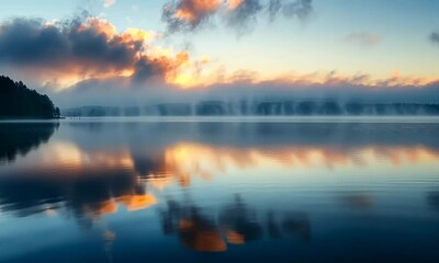 Wall Mural - A calm lake with a beautiful blue sky in the background Video