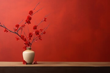 Canvas Print - Chinese new year flower plant vase.