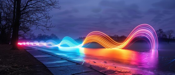 Wall Mural - Vibrant Colorful Light Waves Over Calm Water