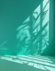 Wall Mural - abstract turquoise studio background for product presentation. empty blue room with shadows of windo