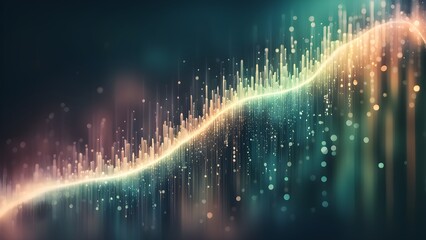 Abstract background with glowing lines and particles, creating a wave-like effect.