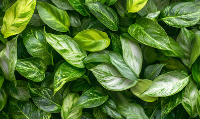 Wall Mural - Close up of green aglaonema leaves with abstract patterns