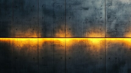 Naklejka na meble Close-up of smooth gray concrete wall with yellow accent lighting, showcasing texture contrast and depth, ideal for architectural and interior decoration design inspiration.