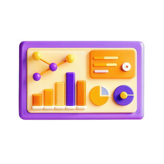 Wall Mural - a 3d rendered dashboard icon showcasing various data visualizations, including bar charts, line grap