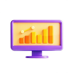 Wall Mural - a colorful 3d representation of a bar graph on a purple monitor. the bars vary in height, reflecting