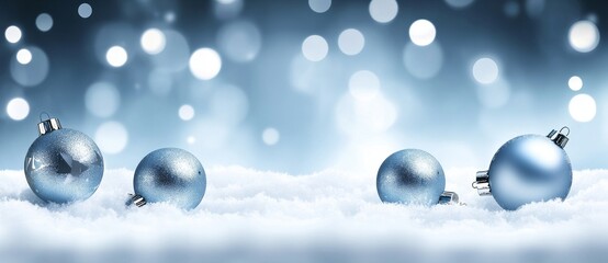 Sticker - Against a backdrop of shimmering lights, light blue Baubles are set on snow.