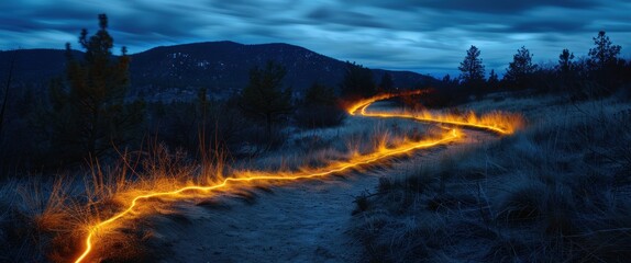 Glowing Pathway in a Twilight Landscape