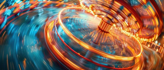 Vibrant Motion of a Spinning Carousel at Night