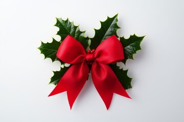 Wall Mural - An image of Christmas Holly Leaves and Berries against a white background.