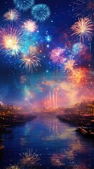 Canvas Print - New year fireworks architecture outdoors nature.