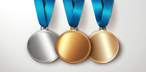 the blue ribbons and star on the medal indicate the gold, silver, and bronze awards in sports