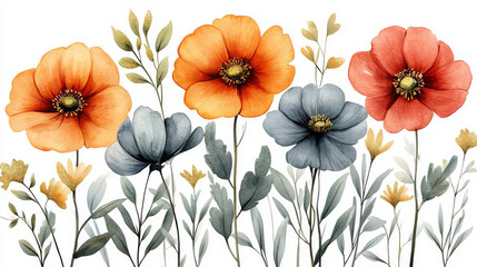 Wall Mural - Watercolor painting of colorful flowers.